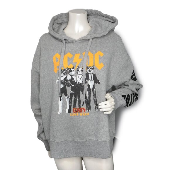 Cats Tops - ACDC Cats Hoodie Cats Love Nyan Cat Meme Retro Band Music 100% Cotton Sweatshirt